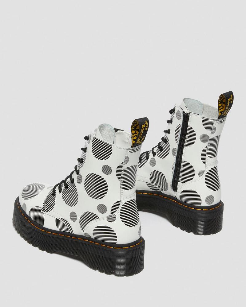 White Men's Dr Martens Jadon Polka Dot Smooth Leather Platform Boots | CA 558QMA